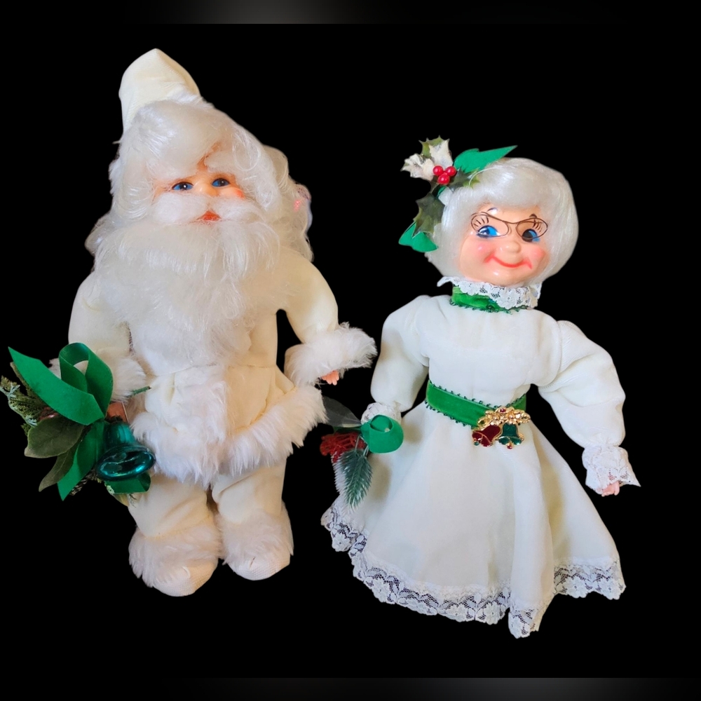 🎅 Vintage White Santa & Mrs. Claus‎ Holiday Doll Set 🎄
